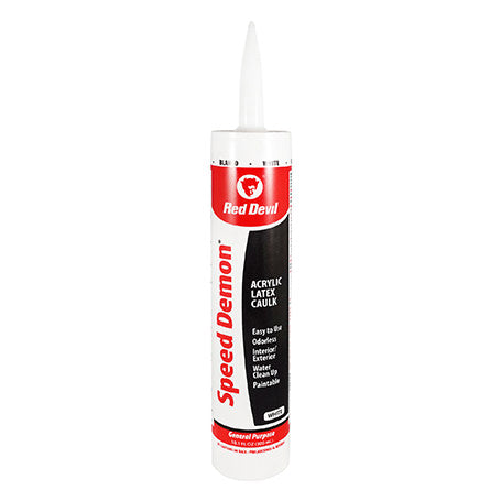 Red Devil Speed Demon® Acrylic Caulk 10.1 FL. OZ. Cartridge White White general Purpose. easy to us Odorless. interior / Exterior Water clean Up Paintable -#736- 24606 Red Devil Speed Demon® Acrylic Caulk 10.1 FL. OZ. Cartridge White White general Purpose. easy to us Odorless. interior / Exterior Water clean Up Paintable -#736- 24606